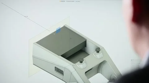 An unrecognizable man develops the design of a part. An engineer works with a 3D Stock Footage 195820982
