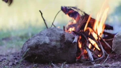 Unrecognizable Man Feeding the Campfire Stock Footage 300047902