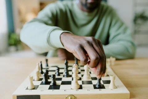Unrecognizable Man Solving Chess Puzzle Stock Photos