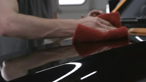 Unrecognizable Man Wiping Car with Microfiber Cloth Stock Footage 157531821