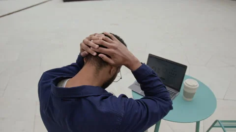 Unrecognizable Man Working on Laptop at Cafe Table Stock Footage 320006114