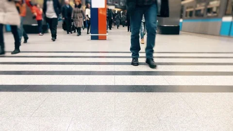Unrecognizable passengers on the station of modern subway. 4K video Stock Footage 73073434
