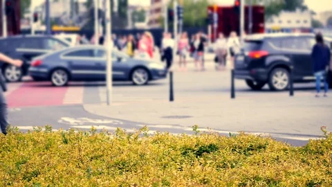 Unrecognizable pedestrians on the street.  Video stock 85708477