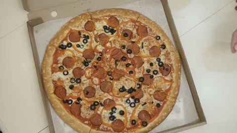 Unrecognizable people taking pizza Stock Footage 83793778