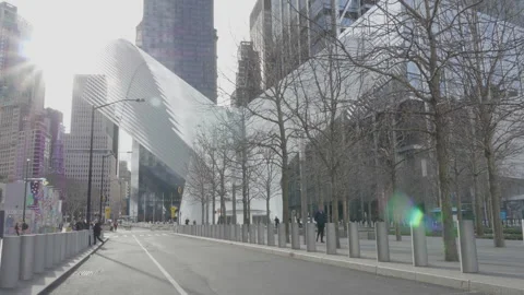 Unrecognizable people walking past The Oculus Center Stock Footage 271019472