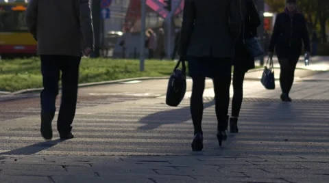 Unrecognizable people walking on the sidewalk Stock-Footage 68292705