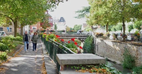 Unrecognizable people walking in the streets : Documentary scenes of Coulommiers Stock Footage 246554057