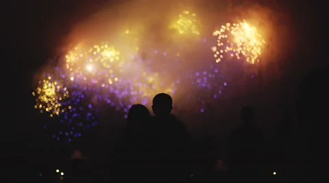 Unrecognizable people watching fireworks Stock Footage