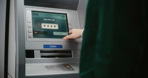 Unrecognizable Person Entering PIN Code. Transaction Cancellation Due to Blocked Stock Footage 310139471