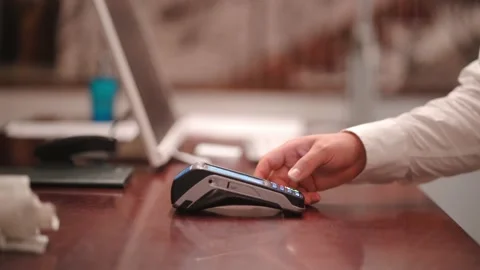 Unrecognizable person making contactless payment Video stock 196235839