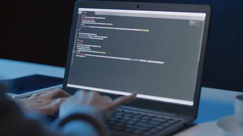 Unrecognizable Person Writing Code in Laptop Stock Footage 244240937