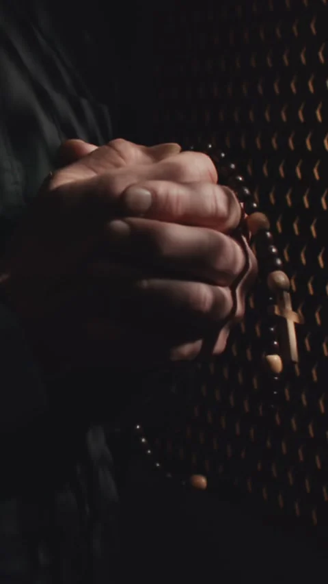Unrecognizable Priest In Confessional Stock Footage 236987692