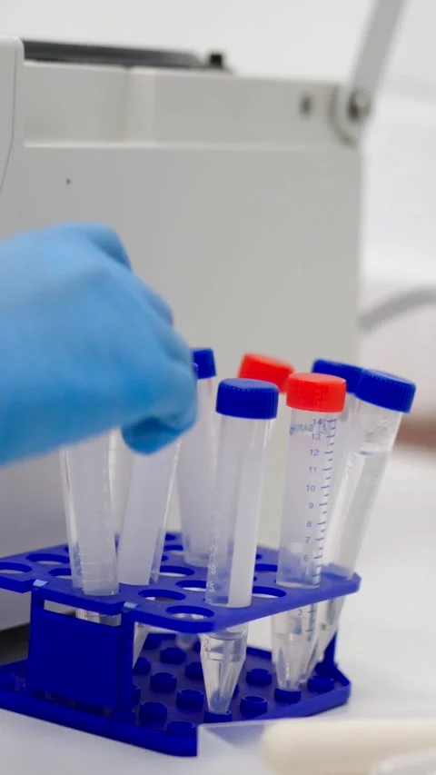 Unrecognizable scientist introducing samples in centrifuge machine Stock Footage 257721171