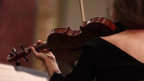 Unrecognizable violin player performing in orchestra ensemble 스톡 동영상 318007737