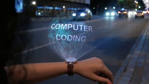 Unrecognizable woman with hologram Computer coding Stock Footage 116864592