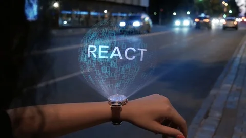 Unrecognizable woman with hologram React Video stock 116563681