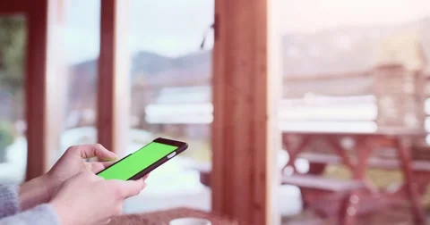 Unrecognizable Woman Using Smartphone with green screen. Slow Motion 4K, DCi. 스톡 동영상 68822406