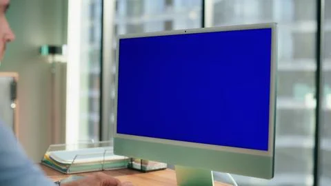 Unrecognized director working chroma key device. Businessman using computer Stock Photos