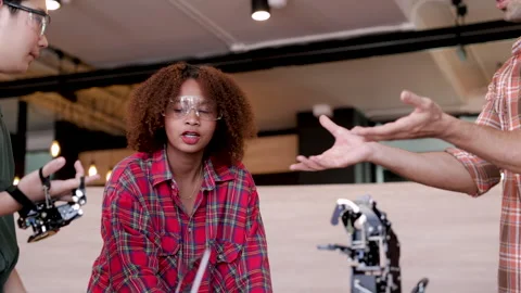 Unrecognized group of people present technology robotic mechanisms, high sc.. Stock Footage 246748564