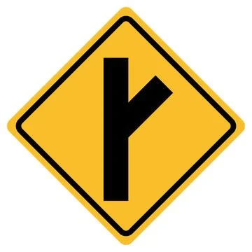 Unregulated intersection with an adjacent road icon. Y junction on right Illustrazione stock