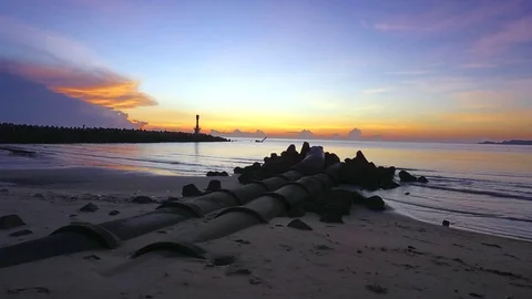 Unrise the lighthouse at seaside Stock Footage 77275266