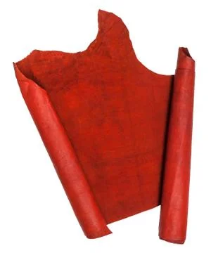 Unrolled scroll from red suede isolated Stock Photos