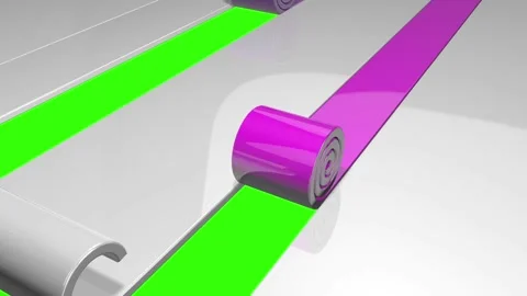 Unrolling 3d ribbon strips transition on green screen background Stock Footage 313188237