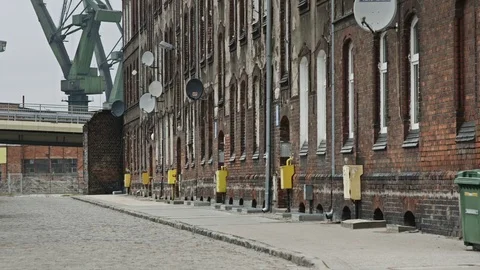 Unsafe empty neighborhood of harbor district Stock Footage 69938053