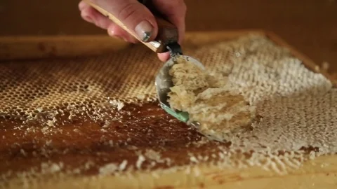 Unsealing honeycomb Stock Footage 73004433