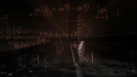 Unseen impulse starting coin spinning while chalk equations appearing Stock Footage 311900701