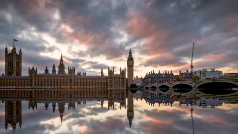 Unset time lapse view of the Westminster Parliament and Big Ben Tower in London Video stock 312162015