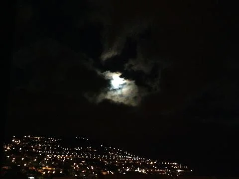 Unsharp moon behind clouds 库存照片