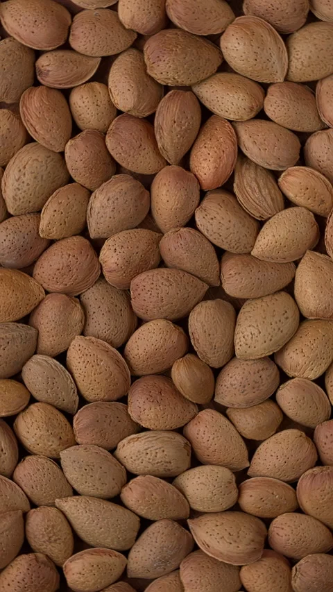 Unshelled almonds nuts background.  Vertical video. Stock Footage 282111800