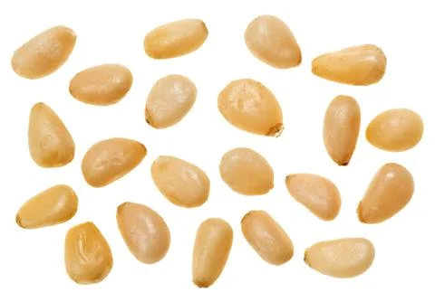 Unshelled pine nuts isolated on white, food background Stock Photos
