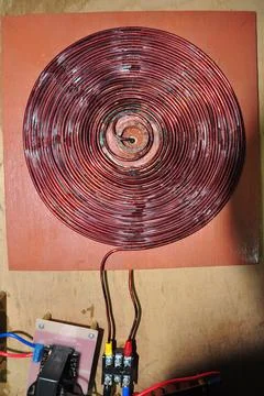 Unshielded copper wire wound to form a disc Stock Photos