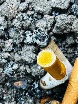 Unsightly cigarette remnants mixed Stock Photos