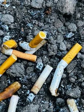 Unsightly cigarette remnants mixed Stock Photos