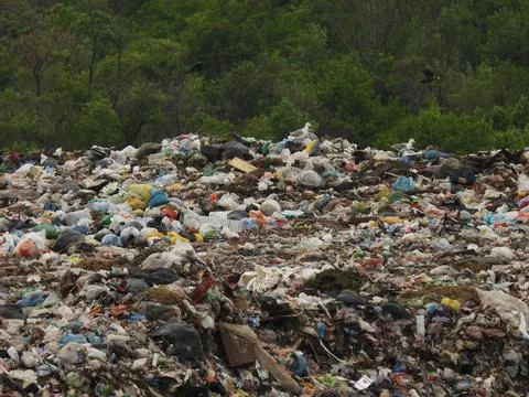 Unsorted trash background. City dump. Landfill. Social problems. Stock Photos
