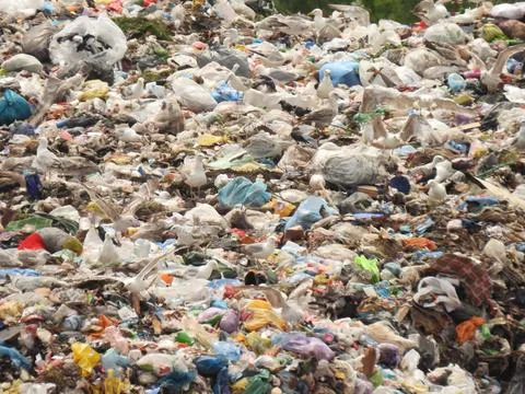 Unsorted trash background. City dump. Landfill. Social problems. Stock Photos