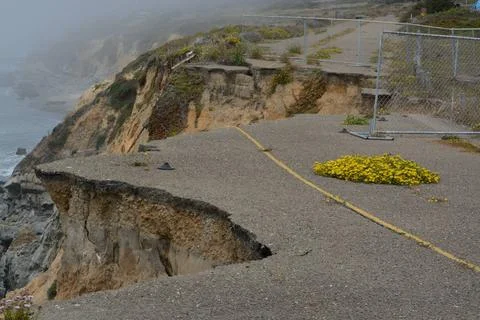 Unstable cliffs in the campground at Abalone Point The eroding and unstabl... Stock Photos