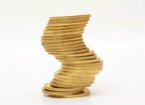 Unstable stack of gold coins Risk Concept Stock Photos
