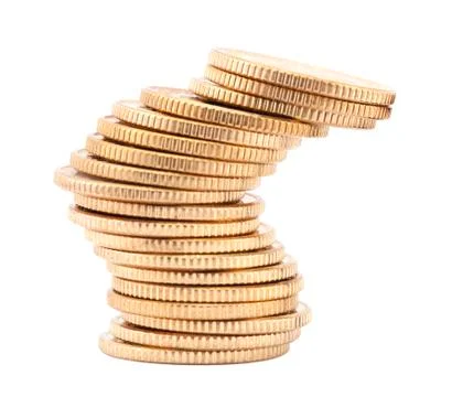 Unstable stack of golden coins Stock-Fotos