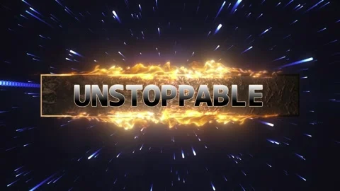 Unstoppable text animation with burning fire effect and fast motion light Stock Footage 347344978