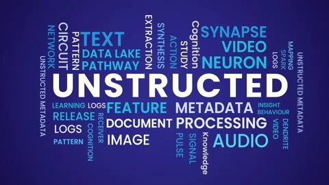 Unstructured data word cloud text animation isolated on blue background 스톡 동영상 334647556