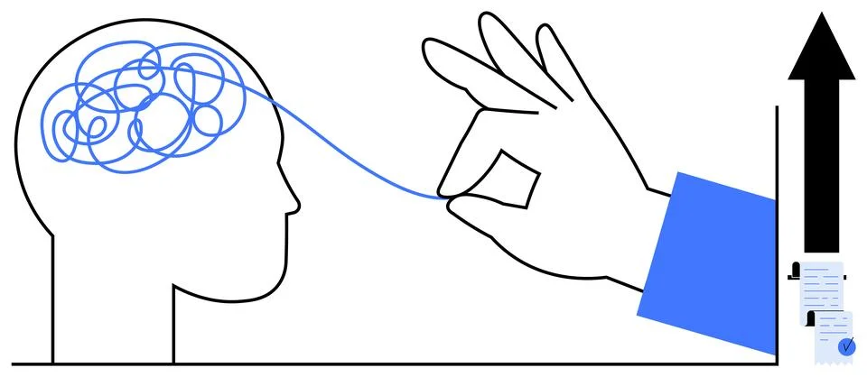 Untangling Complex Thoughts for Mental Clarity and Productivity Enhancement Illustrazione stock