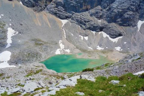 Unterer Eissee under the Dachstein glacier near to Simonyhtte in Austrian Alp Stock Photos