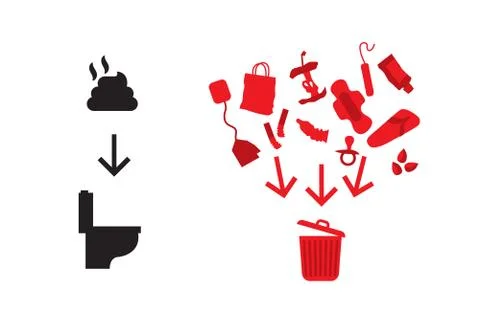 Unti clogging warning with stuff not to throw into toilet. Illustrazione stock