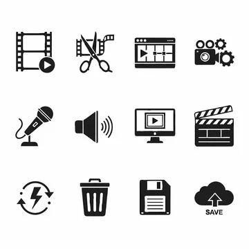 Untitled design video editing I con set white background Stock Illustration