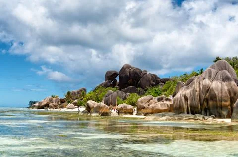 Untouched paradise at anse source d'argent Stock Photos