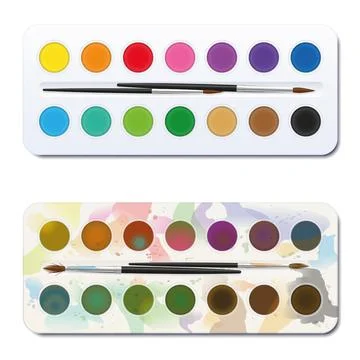 Unused Clean Used Soiled Before After Paint Boxes Watercolor Stock Illustration